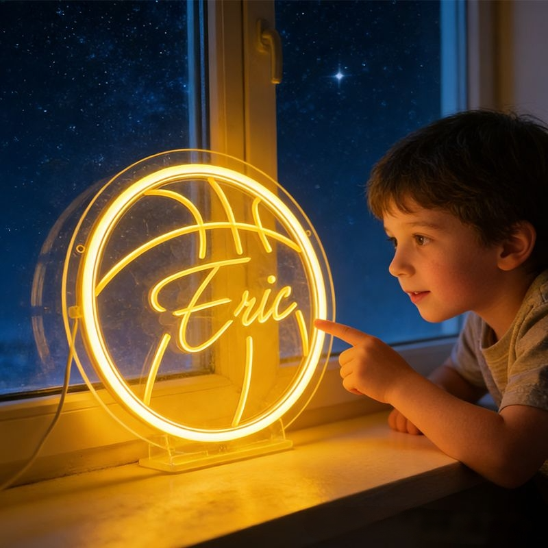 Personalized Neon Sign With Basketball Shape And Customizable Name For Basketball Fans