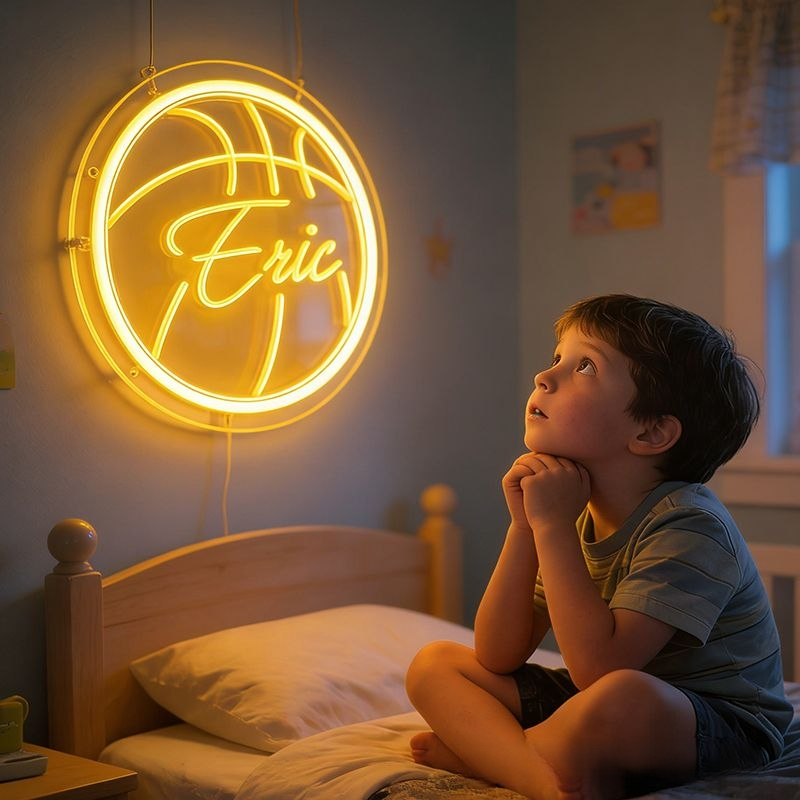 Personalized Neon Sign With Basketball Shape And Customizable Name For Basketball Fans