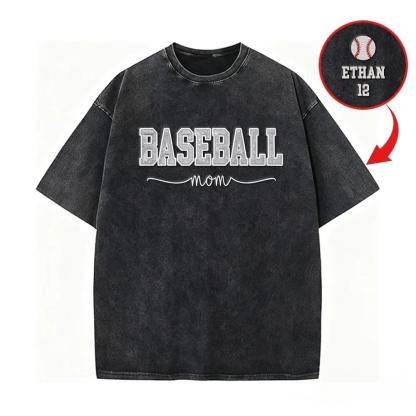 Baseball Mom Dad Glitter Embroidered Washed T-shirt with Side Bow
