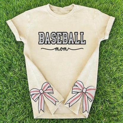Baseball Mom Dad Glitter Embroidered Washed T-shirt with Side Bow