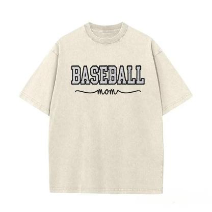 Baseball Mom Dad Glitter Embroidered Washed T-shirt with Side Bow
