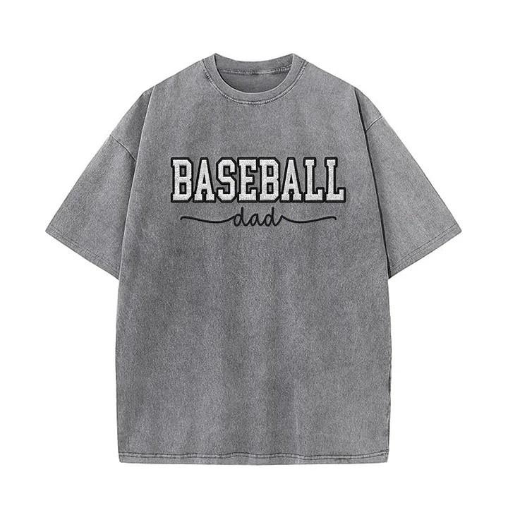 Baseball Mom Dad Glitter Embroidered Washed T-shirt with Side Bow