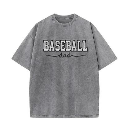 Baseball Mom Dad Glitter Embroidered Washed T-shirt with Side Bow