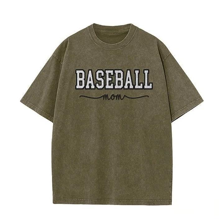 Baseball Mom Dad Glitter Embroidered Washed T-shirt with Side Bow