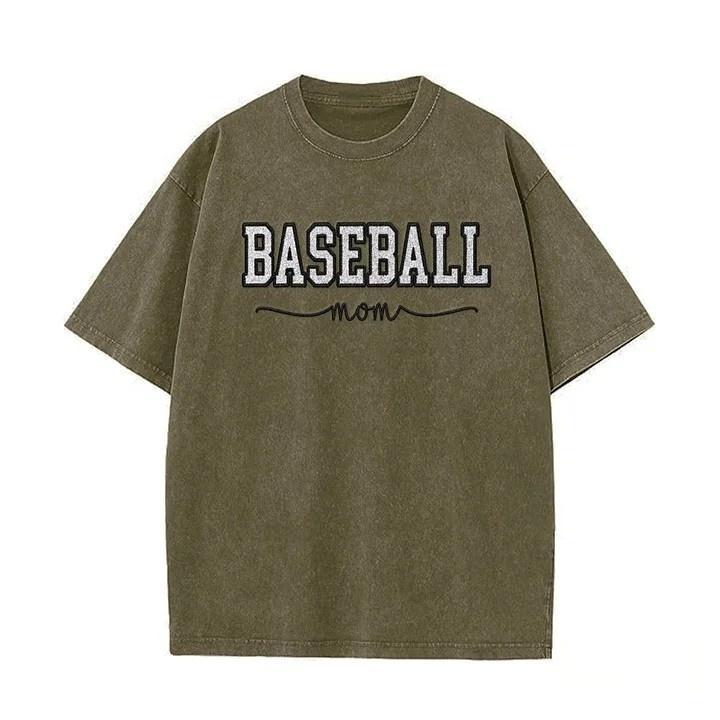 Baseball Mom Dad Glitter Embroidered Washed T-shirt with Side Bow