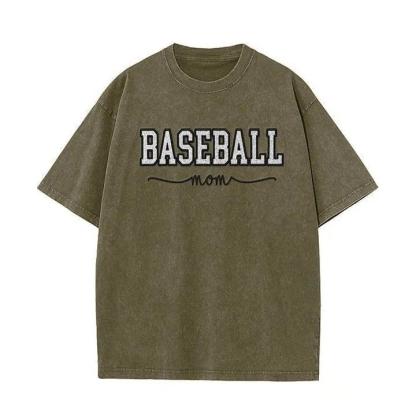 Baseball Mom Dad Glitter Embroidered Washed T-shirt with Side Bow