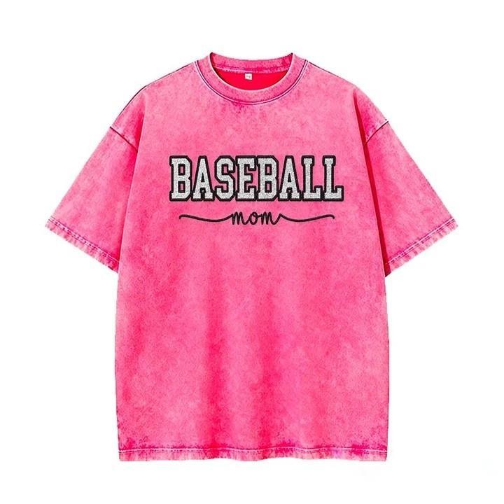 Baseball Mom Dad Glitter Embroidered Washed T-shirt with Side Bow