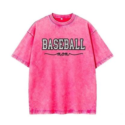 Baseball Mom Dad Glitter Embroidered Washed T-shirt with Side Bow