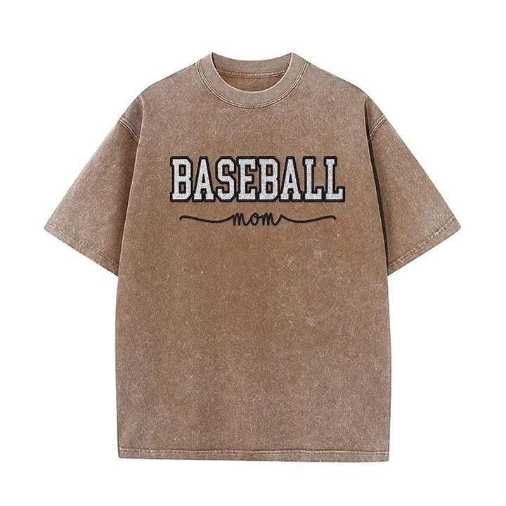 Baseball Mom Dad Glitter Embroidered Washed T-shirt with Side Bow