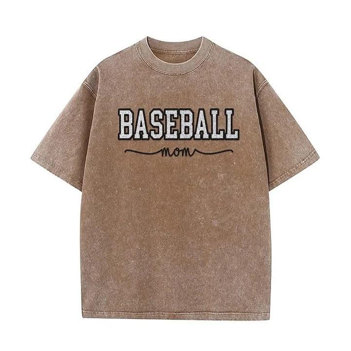 Baseball Mom Dad Glitter Embroidered Washed T-shirt with Side Bow