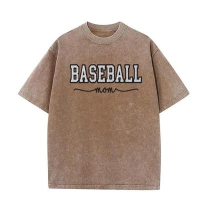 Baseball Mom Dad Glitter Embroidered Washed T-shirt with Side Bow