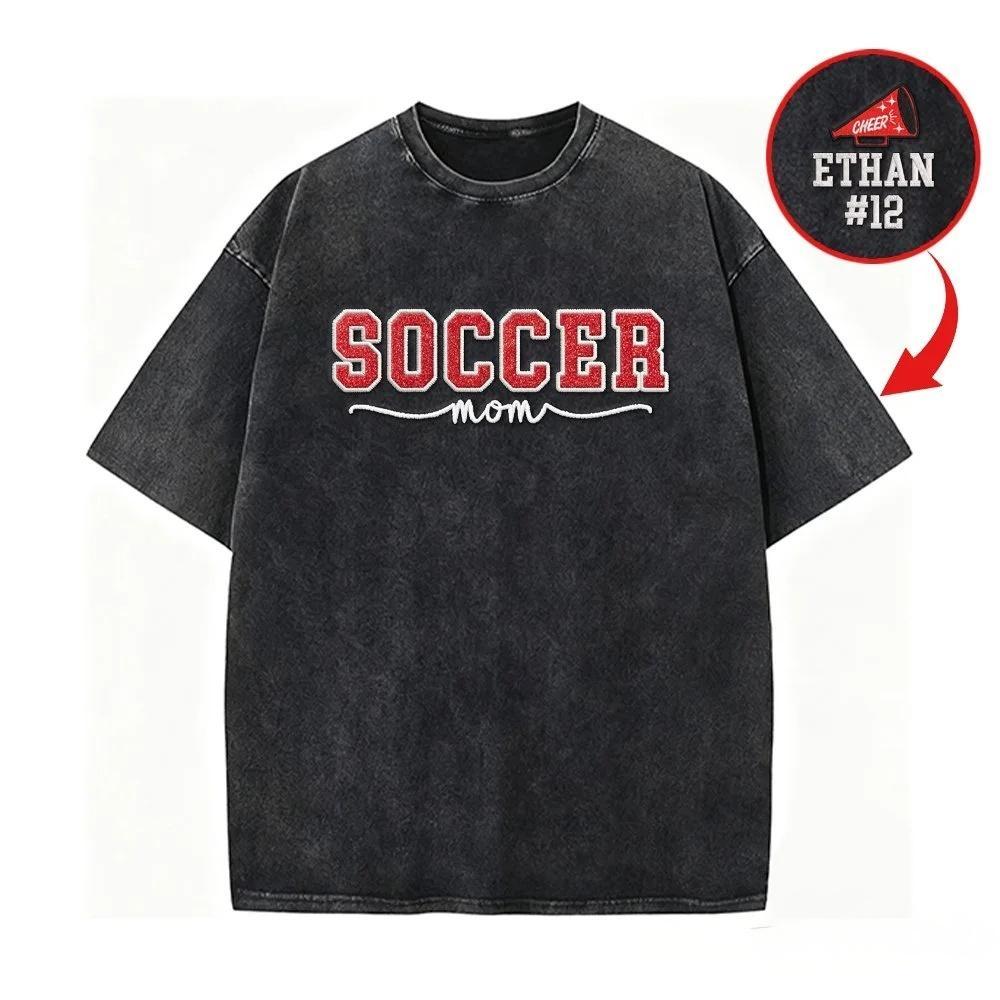 Soccer Mom Side Bow Glitter Embroidery Washed T-Shirt Soccer Mom Apparel