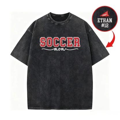 Soccer Mom Side Bow Glitter Embroidery Washed T-Shirt Soccer Mom Apparel