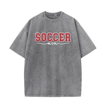 Soccer Mom Side Bow Glitter Embroidery Washed T-Shirt Soccer Mom Apparel
