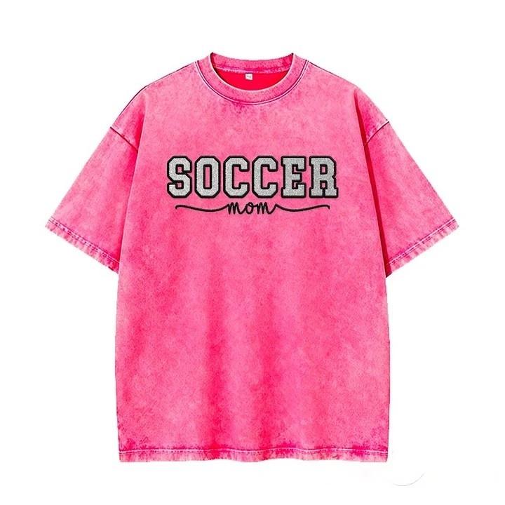 Soccer Mom Side Bow Glitter Embroidery Washed T-Shirt Soccer Mom Apparel