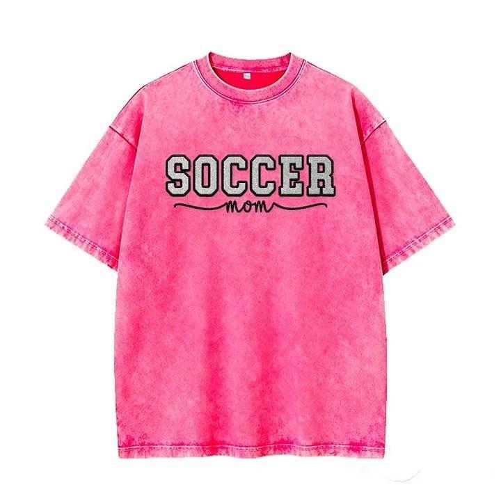 Soccer Mom Side Bow Glitter Embroidery Washed T-Shirt Soccer Mom Apparel