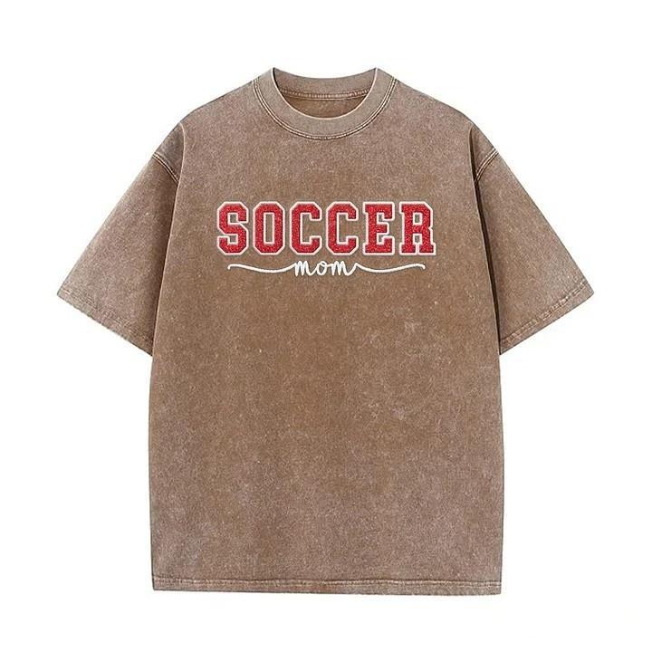 Soccer Mom Side Bow Glitter Embroidery Washed T-Shirt Soccer Mom Apparel