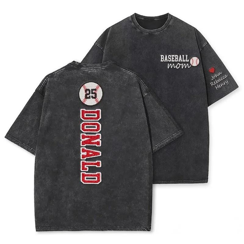 Baseball Mom Washed T-Shirt Glitter Embroidery Name or Team Name Shirt