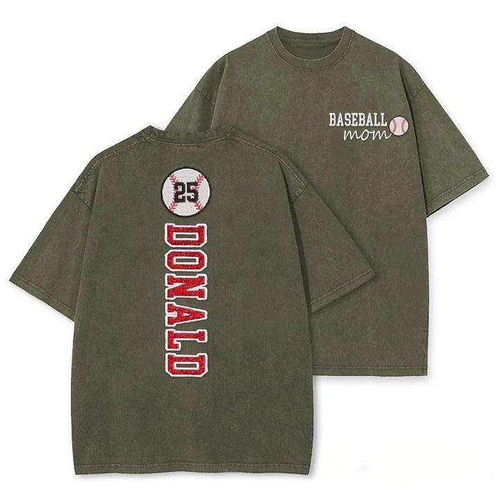 Baseball Mom Washed T-Shirt Glitter Embroidery Name or Team Name Shirt