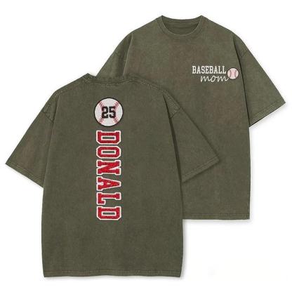 Baseball Mom Washed T-Shirt Glitter Embroidery Name or Team Name Shirt