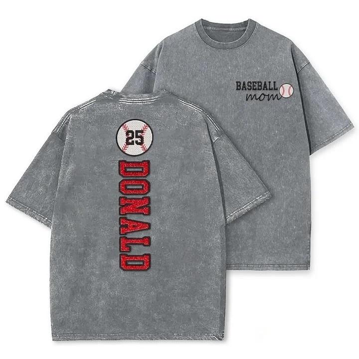 Baseball Mom Washed T-Shirt Glitter Embroidery Name or Team Name Shirt