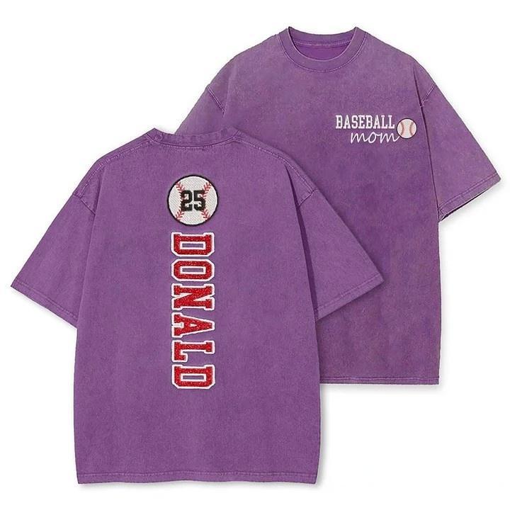Baseball Mom Washed T-Shirt Glitter Embroidery Name or Team Name Shirt