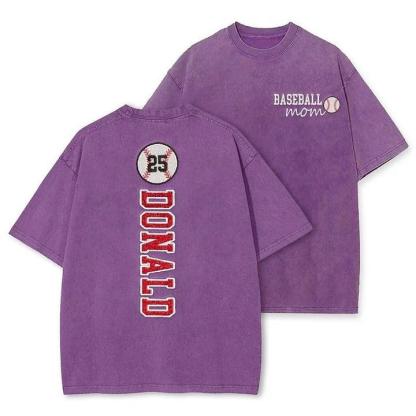 Baseball Mom Washed T-Shirt Glitter Embroidery Name or Team Name Shirt