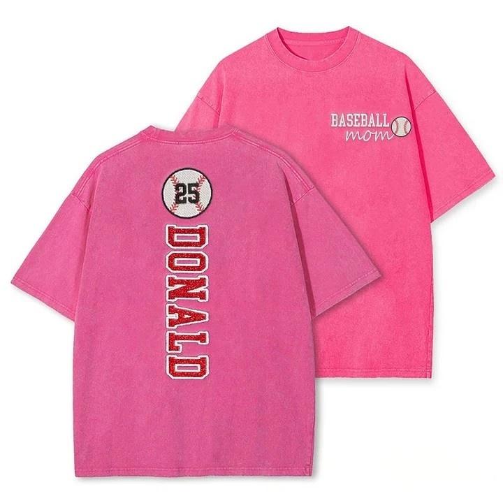 Baseball Mom Washed T-Shirt Glitter Embroidery Name or Team Name Shirt