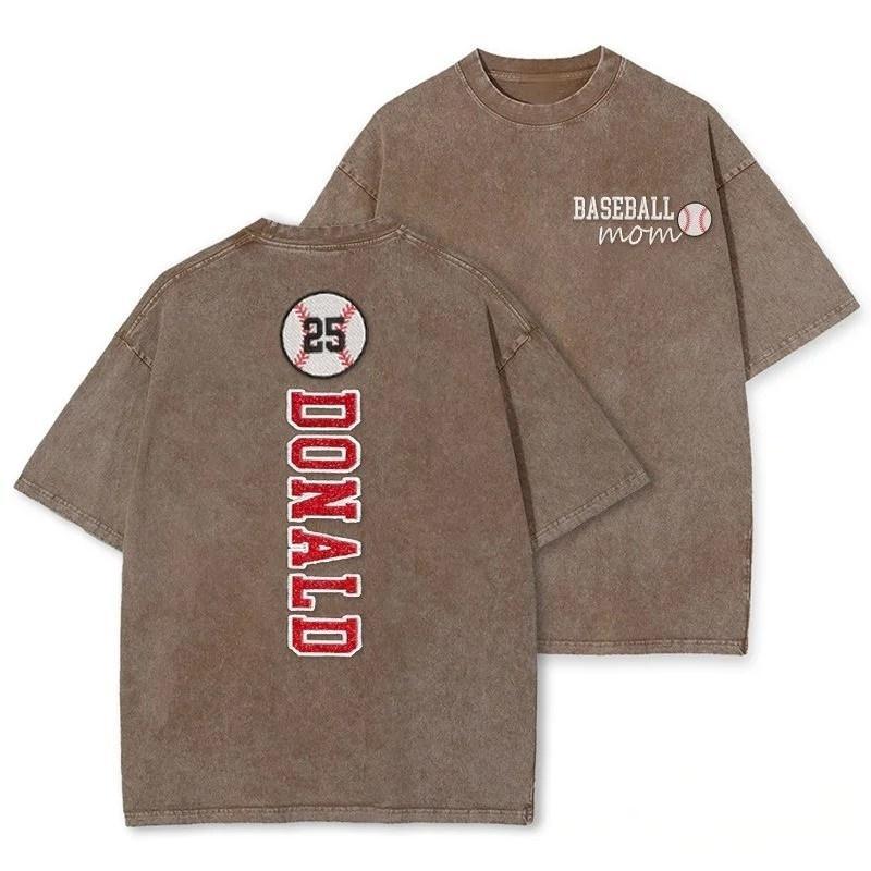 Baseball Mom Washed T-Shirt Glitter Embroidery Name or Team Name Shirt
