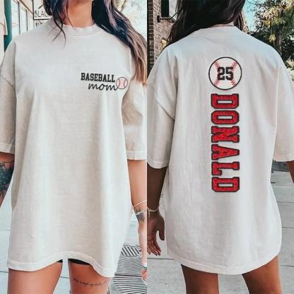 Baseball Mom Washed T-Shirt Glitter Embroidery Name or Team Name Shirt