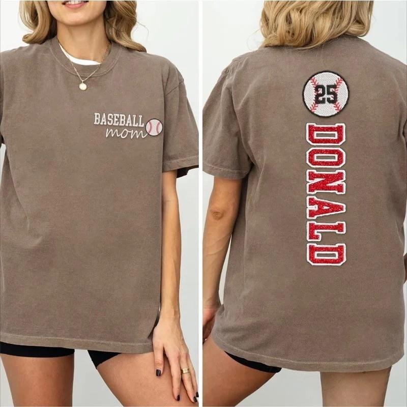 Baseball Mom Washed T-Shirt Glitter Embroidery Name or Team Name Shirt