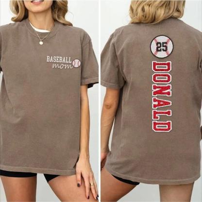 Baseball Mom Washed T-Shirt Glitter Embroidery Name or Team Name Shirt