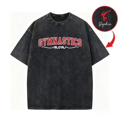 Gymnastics Mom Side Bow Glitter Embroidery Washed T-Shirt Gymnastic Mom Apparel
