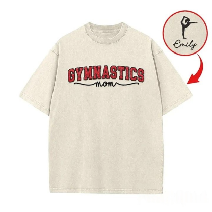 Gymnastics Mom Side Bow Glitter Embroidery Washed T-Shirt Gymnastic Mom Apparel