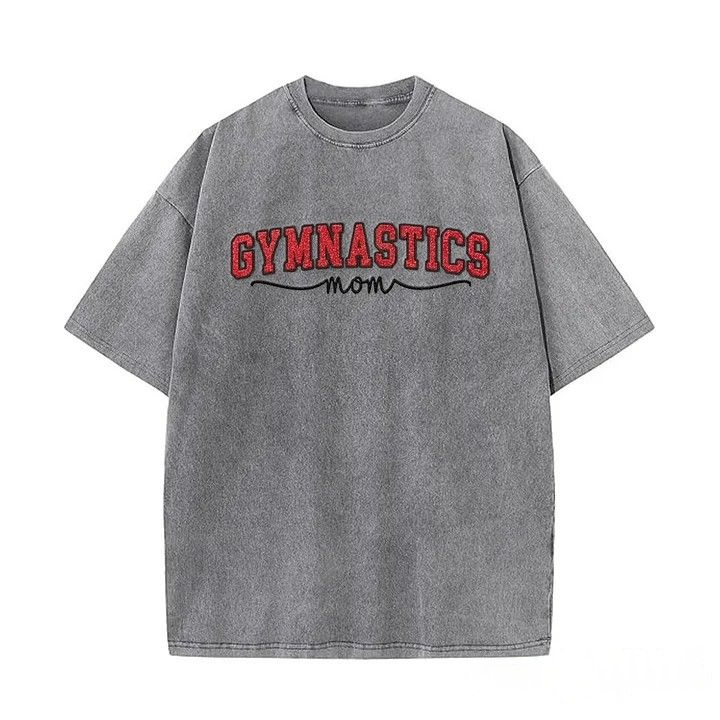Gymnastics Mom Side Bow Glitter Embroidery Washed T-Shirt Gymnastic Mom Apparel