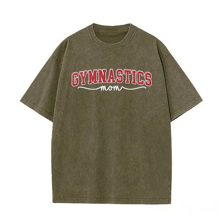 Gymnastics Mom Side Bow Glitter Embroidery Washed T-Shirt Gymnastic Mom Apparel