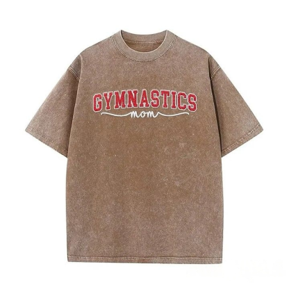 Gymnastics Mom Side Bow Glitter Embroidery Washed T-Shirt Gymnastic Mom Apparel