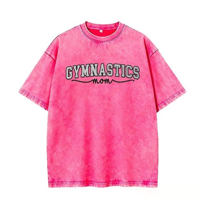 Gymnastics Mom Side Bow Glitter Embroidery Washed T-Shirt Gymnastic Mom Apparel