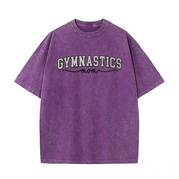 Gymnastics Mom Side Bow Glitter Embroidery Washed T-Shirt Gymnastic Mom Apparel