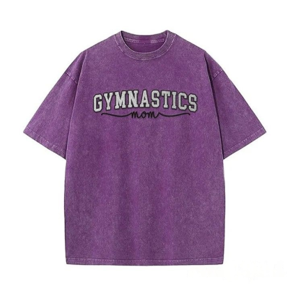 Gymnastics Mom Side Bow Glitter Embroidery Washed T-Shirt Gymnastic Mom Apparel