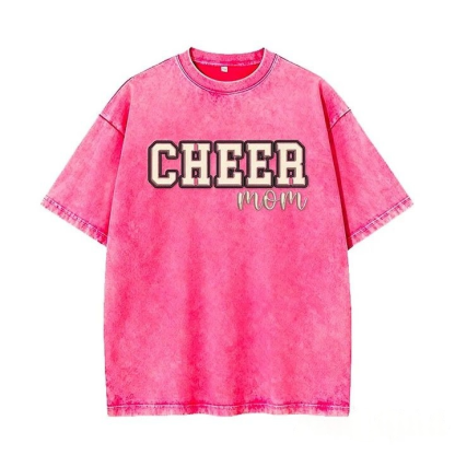 Puff Embroidered Cheer Mom Washed T-Shirt with Sequin Side Bows