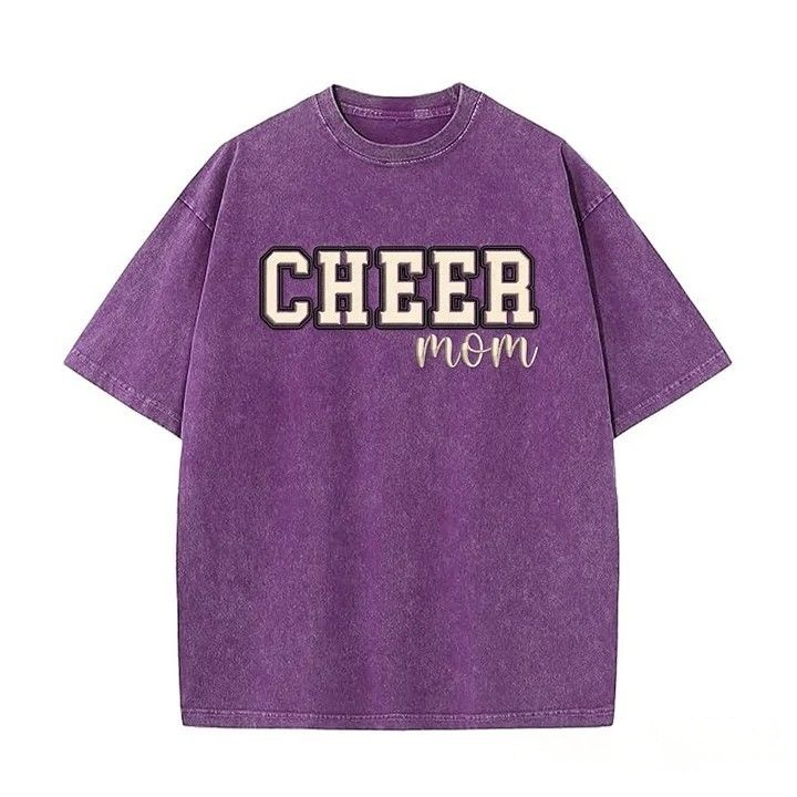 Puff Embroidered Cheer Mom Washed T-Shirt with Sequin Side Bows