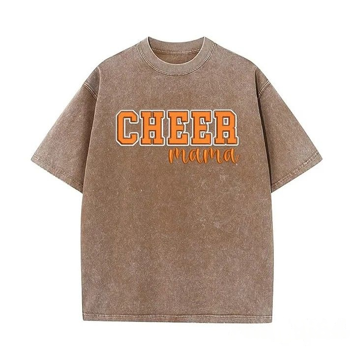 Puff Embroidered Cheer Mom Washed T-Shirt with Sequin Side Bows