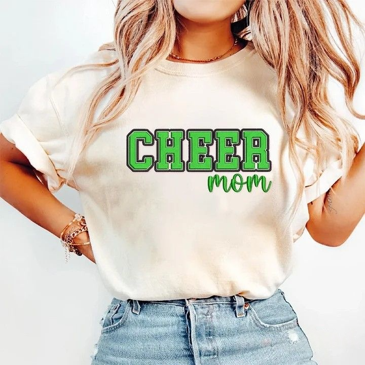 Puff Embroidered Cheer Mom Washed T-Shirt with Sequin Side Bows