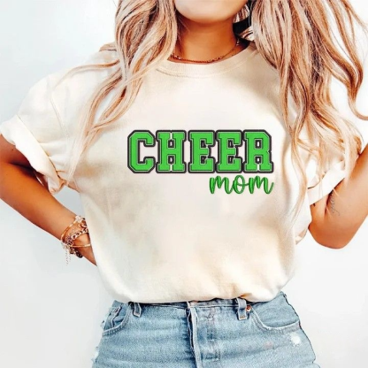 Puff Embroidered Cheer Mom Washed T-Shirt with Sequin Side Bows