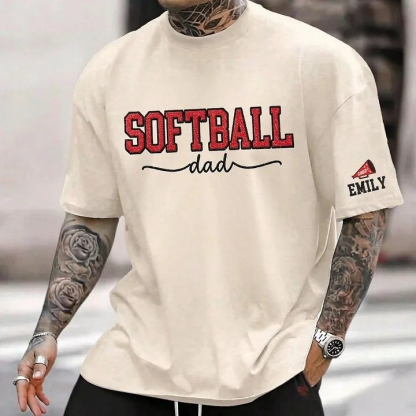 Softball Mom Dad Washed T-Shirt with Glitter Embroidered Side Bow Vintage Softball T-shirt
