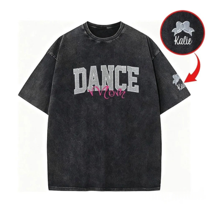 Personalized Custom Glitter Embroidered Dance Mom Washed T-Shirt