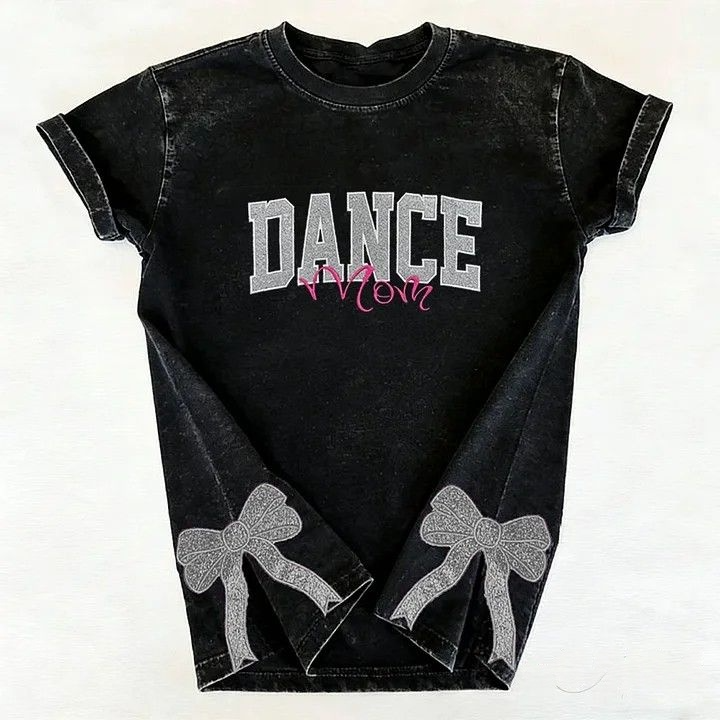Personalized Custom Glitter Embroidered Dance Mom Washed T-Shirt