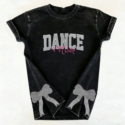 Personalized Custom Glitter Embroidered Dance Mom Washed T-Shirt
