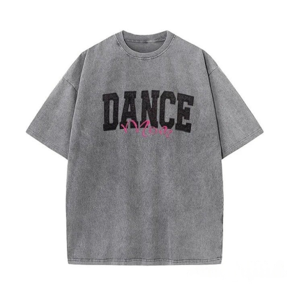 Personalized Custom Glitter Embroidered Dance Mom Washed T-Shirt
